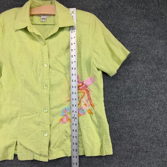 AKC Women's Button Up Shirt Green Large Short Sleeve Embroidered Shoulder Pads - Picture 12 of 14